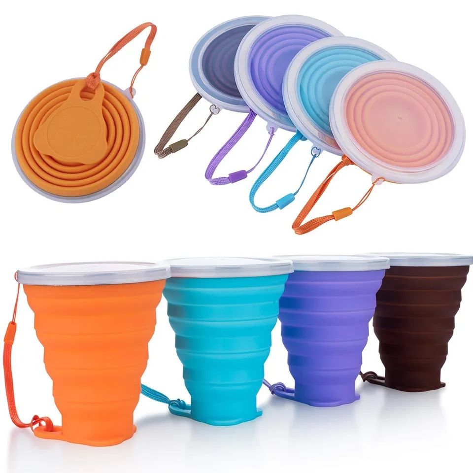1 Pc - Collapsible Travel Cup - Ultra-Slim Foldable Silicone Cup with Lid for Coffee, Water, Tea - Portable Camping, Outdoor Sets - Random Colors - Oshi.pk - Buy & Sell Online