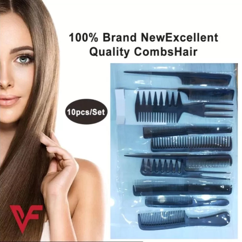 10 Hair Comb Set Salon Series Professional Plastic Hair Combs Hair Salon Hair Styling Combs Set Kit Comb Kit with Transparent Pouch Organizer - Oshi.pk - Buy & Sell Online