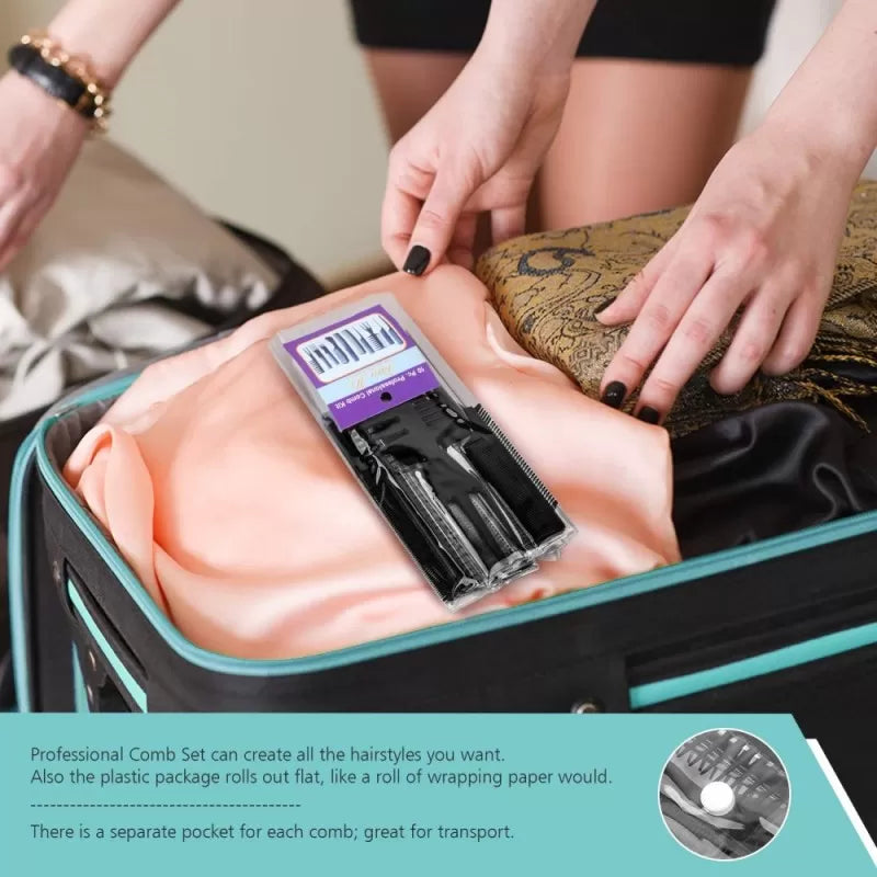 10 Hair Comb Set Salon Series Professional Plastic Hair Combs Hair Salon Hair Styling Combs Set Kit Comb Kit with Transparent Pouch Organizer - Oshi.pk - Buy & Sell Online