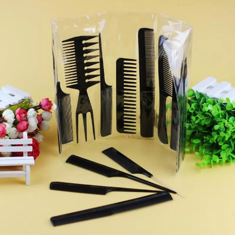 10 Hair Comb Set Salon Series Professional Plastic Hair Combs Hair Salon Hair Styling Combs Set Kit Comb Kit with Transparent Pouch Organizer - Oshi.pk - Buy & Sell Online