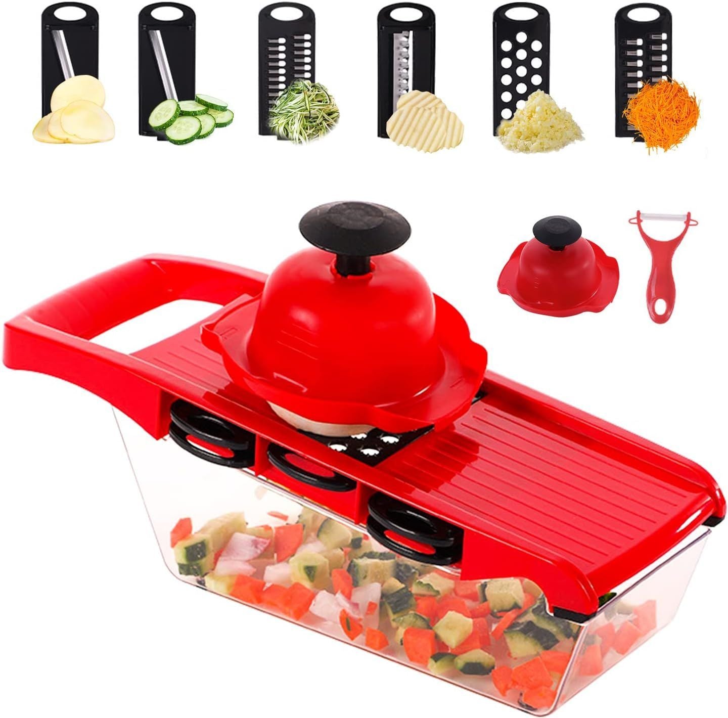 10 In 1 Multi-Function Vegetable And Fruit Chopper, Mandoline Slicer, Onion Potato Cheese Shredder, Salad Spiralizer Cutter, Veggie Grater Dicer Artifact With Vegetable Peeler,Hand Guard And Container - Oshi.pk - Buy & Sell Online