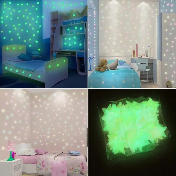 100 pcs 3D glowing stars wall stickers for home glow in the dark stars for kids fluorescent stickers decoration For Beautiful Room - Oshi.pk - Buy & Sell Online