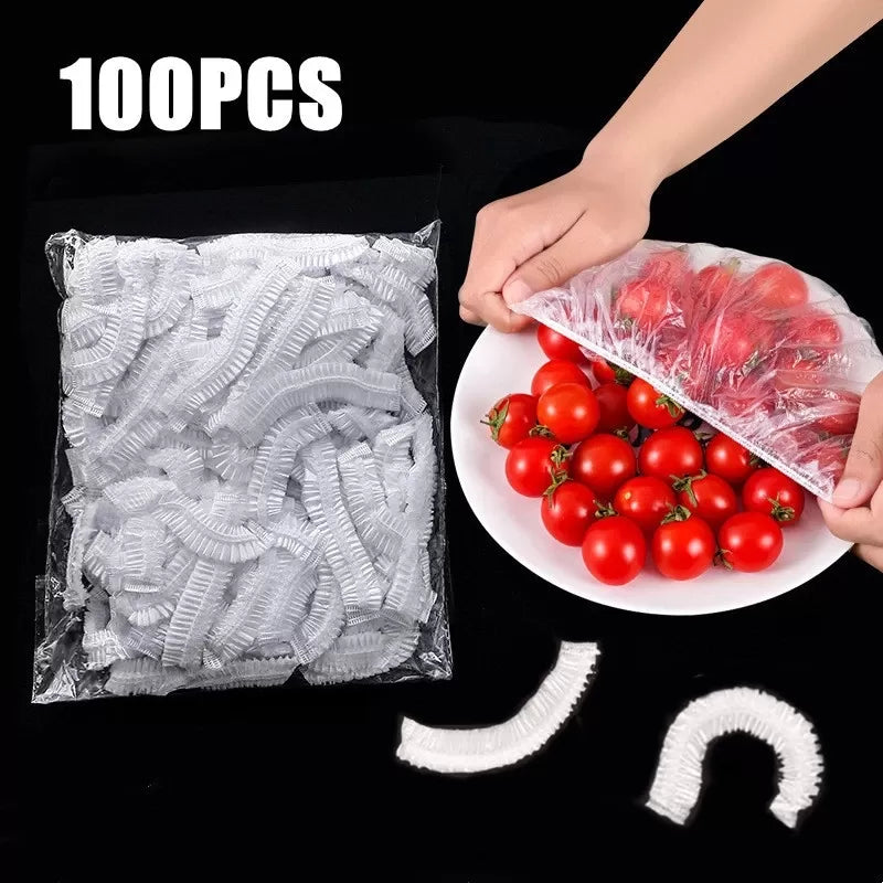 100Pcs Disposable Plastic Film Food Storage Cover