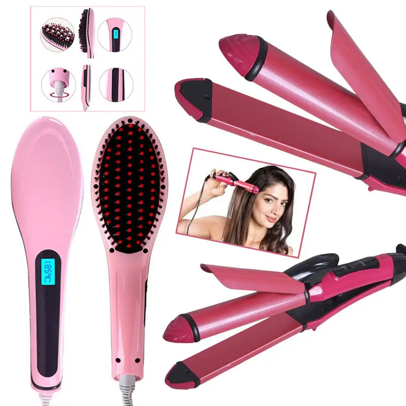 Pack of 2 Hair Stylers: 1 Fast Hair Straightener (HQT-906) (+) 1 Nova Hair Curler & Straightener (NHC-2009) - Oshi.pk - Buy & Sell Online