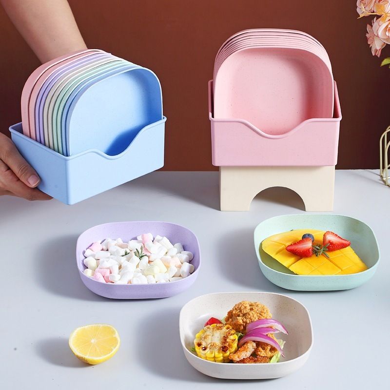10Pcs Multi-function Spit Bone Plate Set Dish Household Food Grade Plastic Spit Bone Dish Round Plate Square Set Dining Table Garbage Plates Small - Oshi.pk - Buy & Sell Online