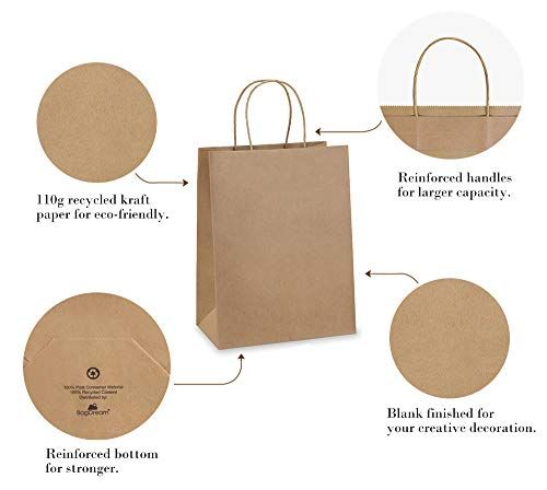 Pack of 30 Paper Bags 8 X 11 X 3 Gift Bags, Party Bags, Shopping Bags, Kraft Bags, Retail Bags, Merchandise Bags, Brown Paper Bags with Handles 110gsm - Oshi.pk - Buy & Sell Online