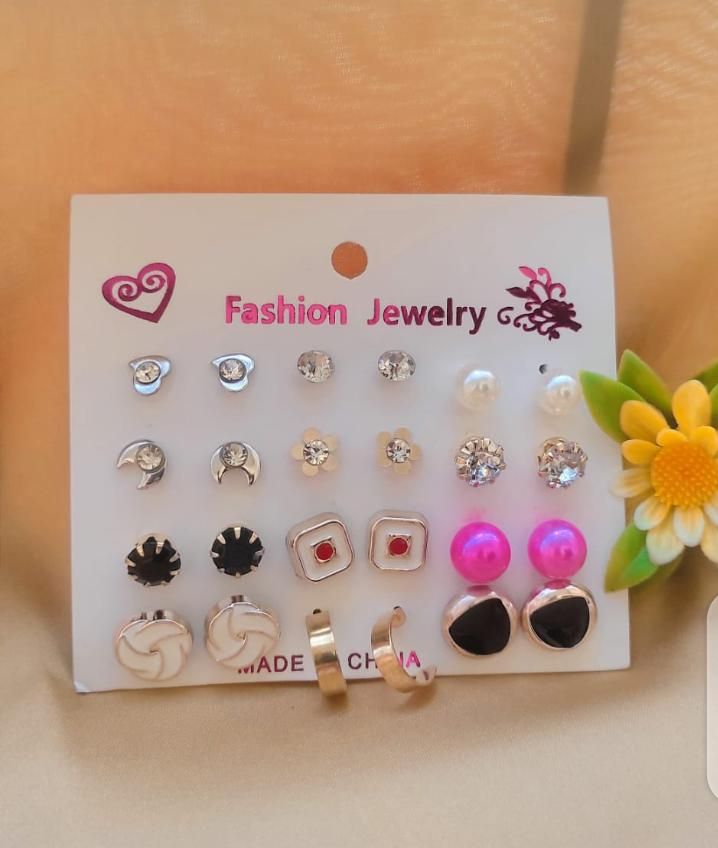 Pack Of 12 - Earrings Tops Fashion Women trendy stylish girls Earring - Oshi.pk - Buy & Sell Online
