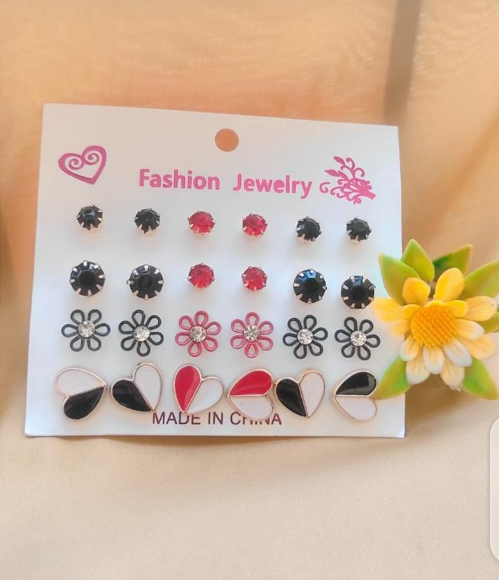 Pack Of 12 - Earrings Tops Fashion Women trendy stylish girls Earring - Oshi.pk - Buy & Sell Online