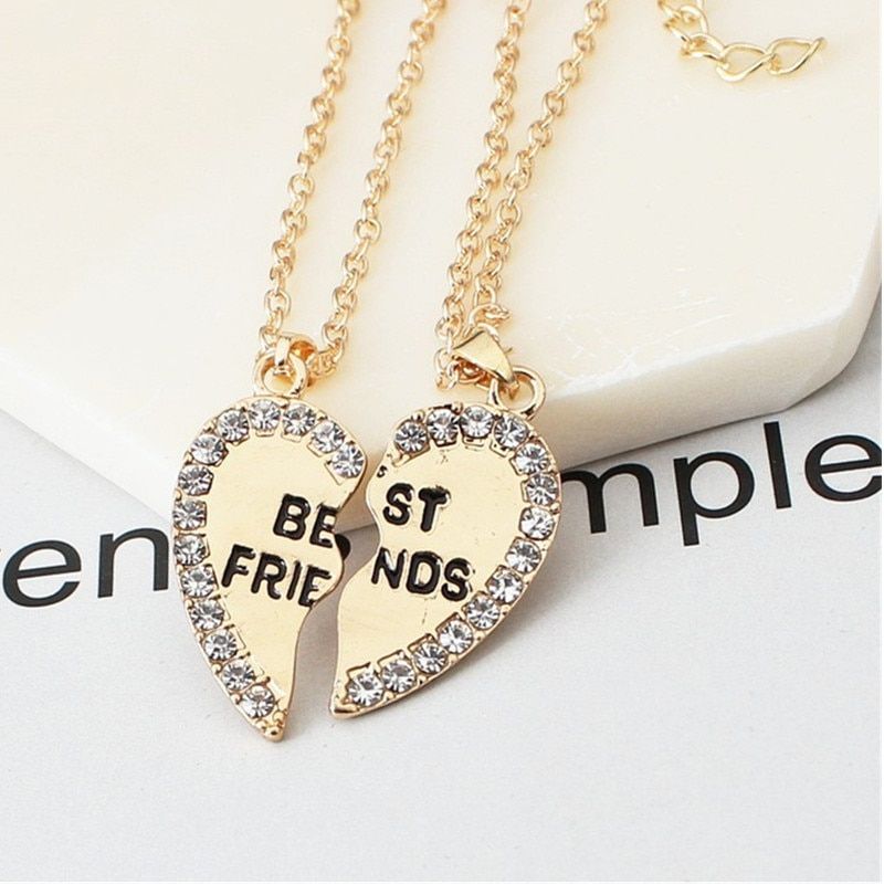 1 Pair Half Love Heart Rhinestone Pendant Best Friends Necklace Friendship Gift - Oshi.pk - Buy & Sell Online