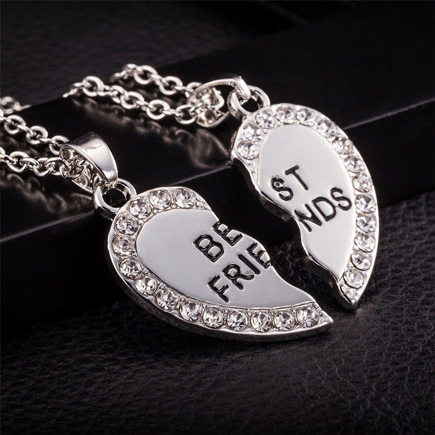 1 Pair Half Love Heart Rhinestone Pendant Best Friends Necklace Friendship Gift - Oshi.pk - Buy & Sell Online