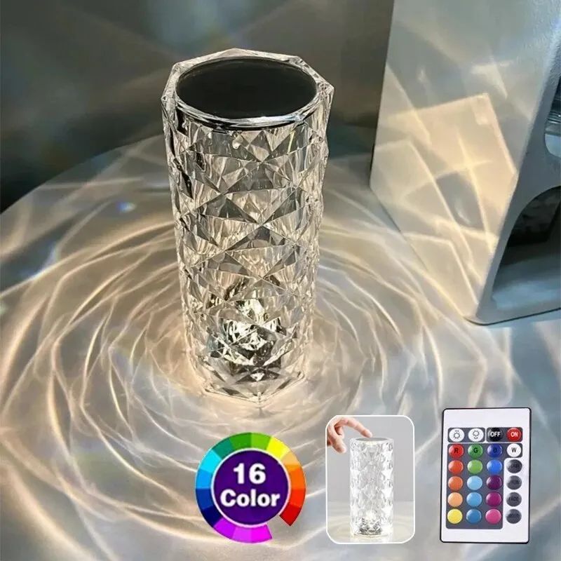 16Colors USB Rechargeable LED Atmosphere Room Decor Christmas Room Decoration Home Lights Crystal Lamp Touch Table Bedside Lamps - Oshi.pk - Buy & Sell Online
