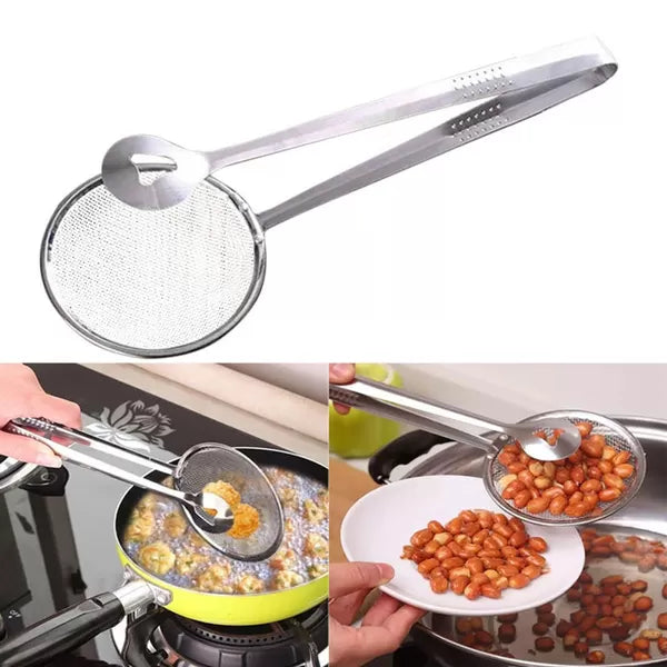 2 in 1 Frying Tong Buffet Food Serving Tong Snacks Deep Fryer Strainer Kitchen Stainless Steel Mesh Frying Food Clips Tongs Colander Oil Drainer Kitch - Oshi.pk - Buy & Sell Online