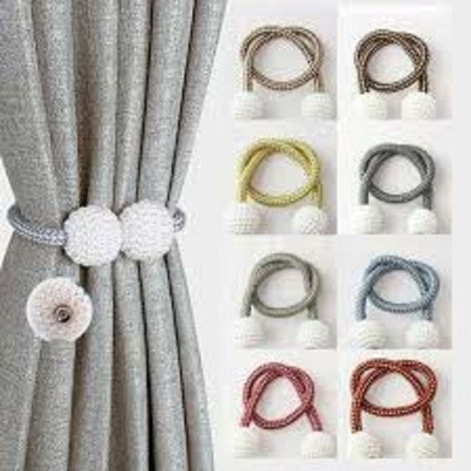 2 PCS Magnetic Pearl Curtain Buckle Magnetic Curtain Tiebacks Convenient Drape Tie European Style Decorative Weave Rope Curtain Rings & Buckles Holder - Oshi.pk - Buy & Sell Online