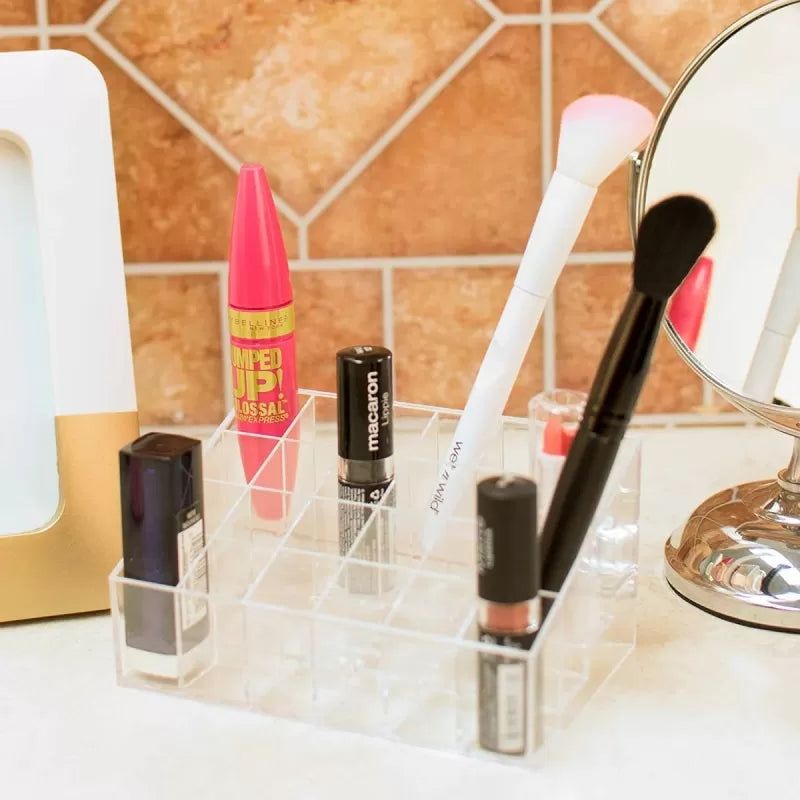 24 Grids Acrylic Makeup Organizer Stand and Nail Polish Holder Lipstick Organizer Storage Makeup Holder Transparent Acrylic Cosmetic Storage Box Rack - Oshi.pk - Buy & Sell Online