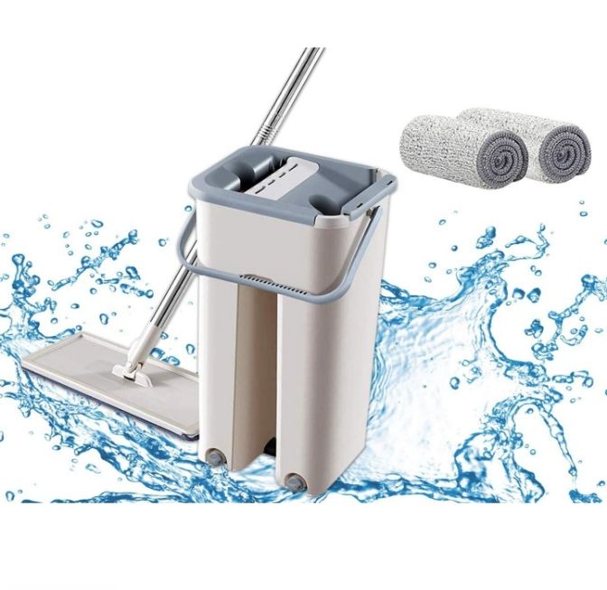 2IN1 Flat Squeeze Automatic Mop Bucket Avoid Hand Washing Floor Cleaner Magic Mop Spin Self Cleaning Lazy Mop Household Tool - Oshi.pk - Buy & Sell Online