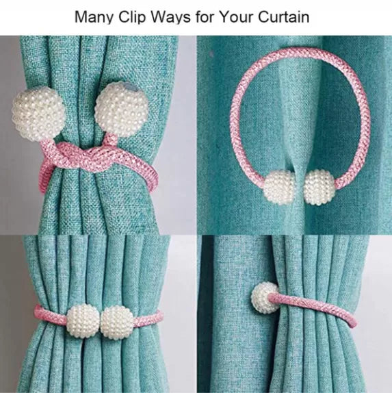 2PCS Magnetic Curtain Holder Tiebacks Convenient Drape Tie Backs Pearl Decorative Rope Holdback Holder - Oshi.pk - Buy & Sell Online