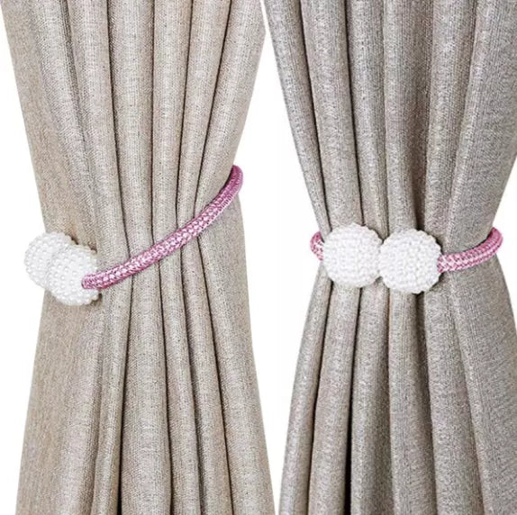 2PCS Magnetic Curtain Holder Tiebacks Convenient Drape Tie Backs Pearl Decorative Rope Holdback Holder - Oshi.pk - Buy & Sell Online