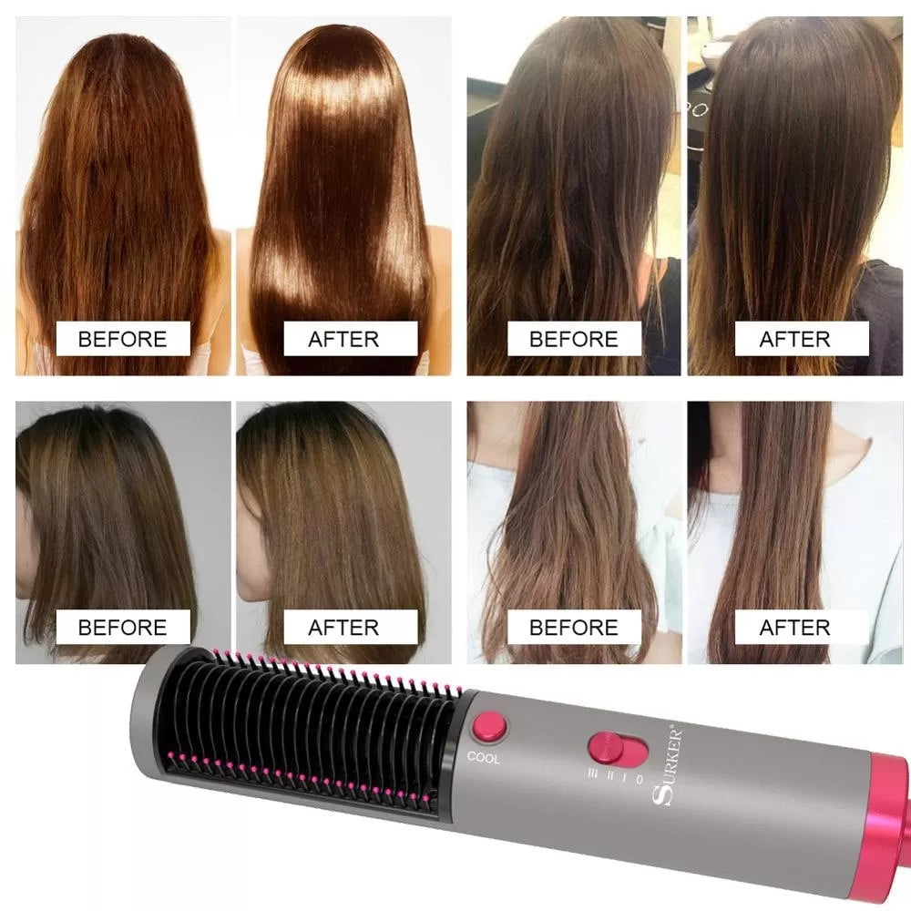 3 In 1 Hair Straightener With Blow Dryer Fast Drying PTC Ceramic Coating Negative Ion Brush For Hair Styling - Oshi.pk - Buy & Sell Online