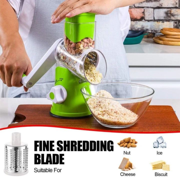 3 in 1 Vegetable Cutter, Multifunctional Vegetable Slicer, Drum Slicer for Kitchen - 3 in 1 Rotary Cheese Grater Slicer and Peeler - Manual Hand Cutte - Oshi.pk - Buy & Sell Online