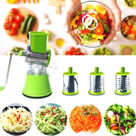 3 in 1 Vegetable Cutter, Multifunctional Vegetable Slicer, Drum Slicer for Kitchen - 3 in 1 Rotary Cheese Grater Slicer and Peeler - Manual Hand Cutte - Oshi.pk - Buy & Sell Online