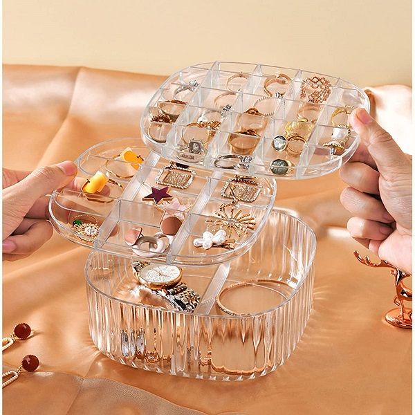 3 Layer Square Jewelry Storage Box With Lid Acrylic Case Organizer - Oshi.pk - Buy & Sell Online