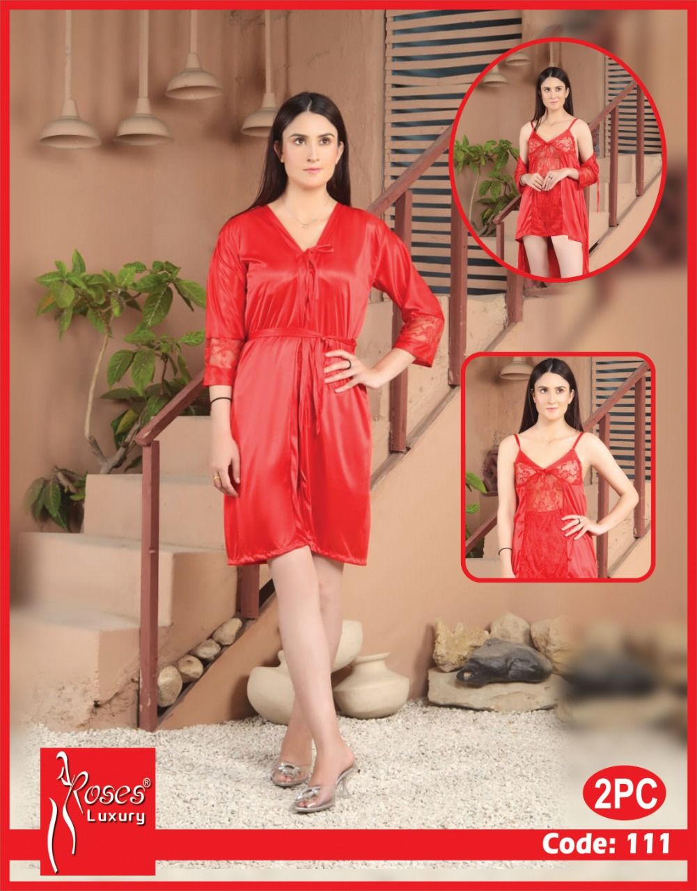2 Piece Women's Top Relaxing Soft Silk Sleepwear (NN-111-Red) - Oshi.pk - Buy & Sell Online