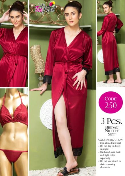 3 Piece Women's Top Relaxing Soft Silk Sleepwear (NN-250-Maroon) - Oshi.pk - Buy & Sell Online