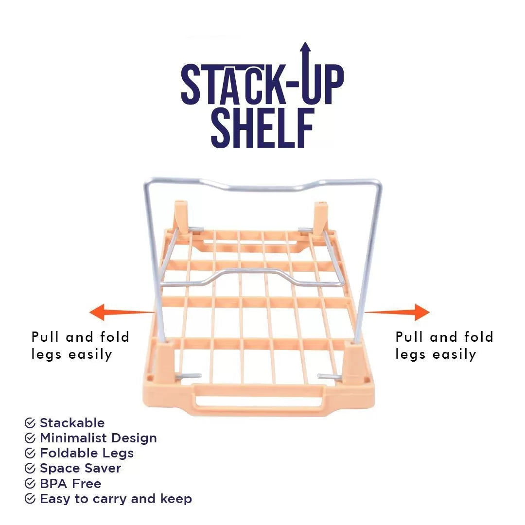 3 Stack Up Shelf with Steel Metal Leg, Folding Kitchen Organizer Cabinet Shelves Foldable Shelf Stand Jar Rack - Oshi.pk - Buy & Sell Online