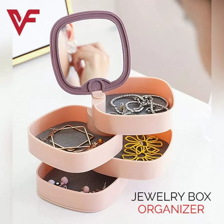 360 Rotating Jewelry Storage Box 4 Layers Portable Travel Jewellery Holder Jewelry Organizer Necklaces Bracelets Rings Earrings Holder with Mirror - Oshi.pk - Buy & Sell Online