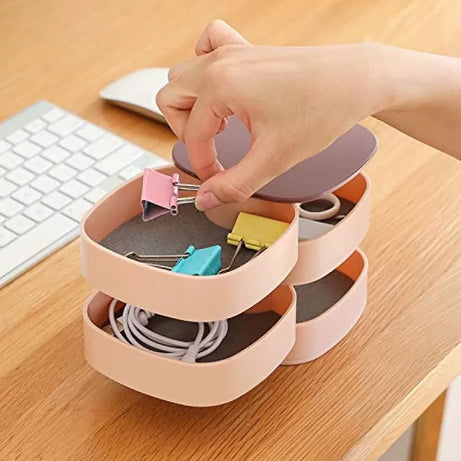 360 Rotating Jewelry Storage Box 4 Layers Portable Travel Jewellery Holder Jewelry Organizer Necklaces Bracelets Rings Earrings Holder with Mirror - Oshi.pk - Buy & Sell Online