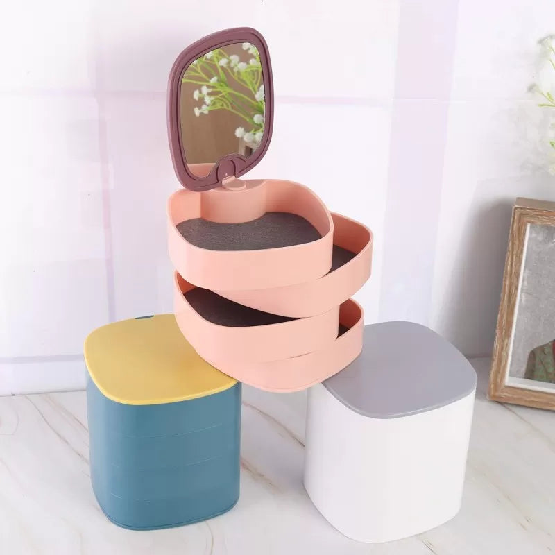 360 Rotating Jewelry Storage Box 4 Layers Portable Travel Jewellery Holder Jewelry Organizer Necklaces Bracelets Rings Earrings Holder with Mirror - Oshi.pk - Buy & Sell Online