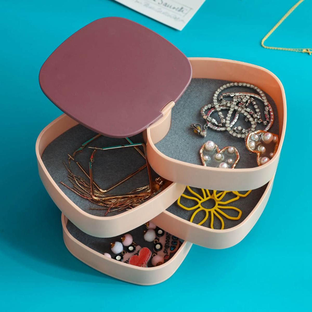 360° Rotating Jewelry Storage Box 4 Layers Portable Travel Jewellery Holder Jewellery Accessory Organizer Necklaces Bracelets Rings Earrings Holder wi - Oshi.pk - Buy & Sell Online