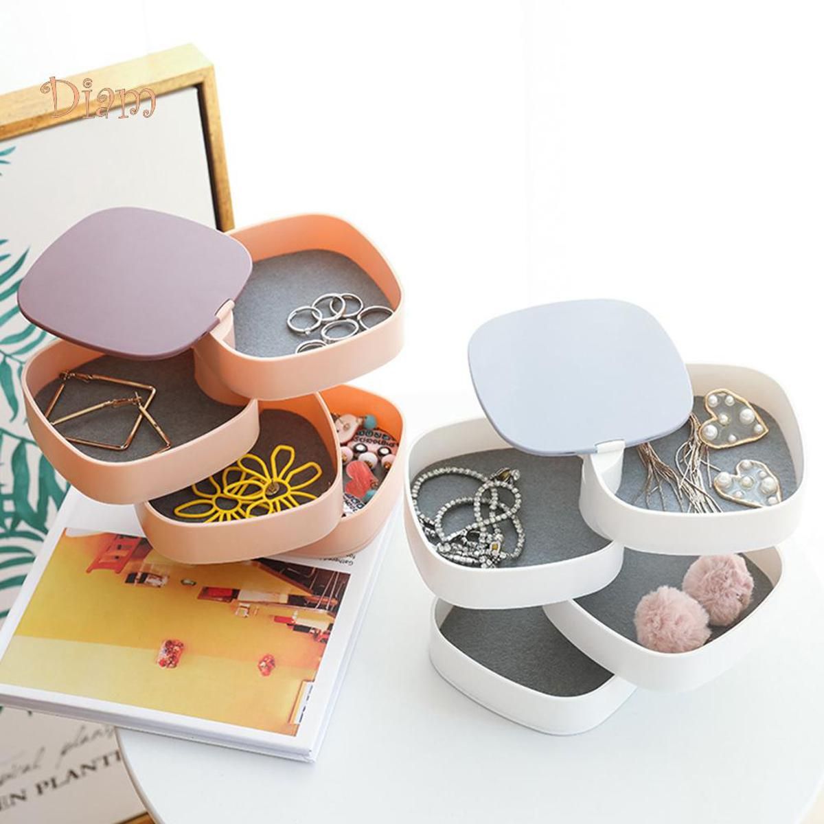 360° Rotating Jewelry Storage Box 4 Layers Portable Travel Jewellery Holder Jewellery Accessory Organizer Necklaces Bracelets Rings Earrings Holder wi - Oshi.pk - Buy & Sell Online