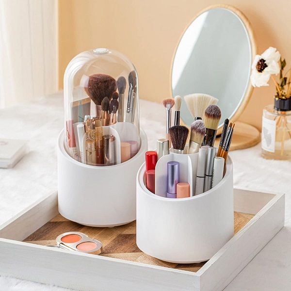 360° Rotating Makeup Brush Holders Transparent With Lid Vanity - Oshi.pk - Buy & Sell Online