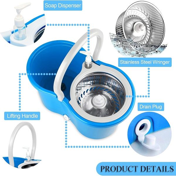 360°Spin Mop 2 Extra Microfiber Mop Replacement Heads Steel Bucket - Oshi.pk - Buy & Sell Online