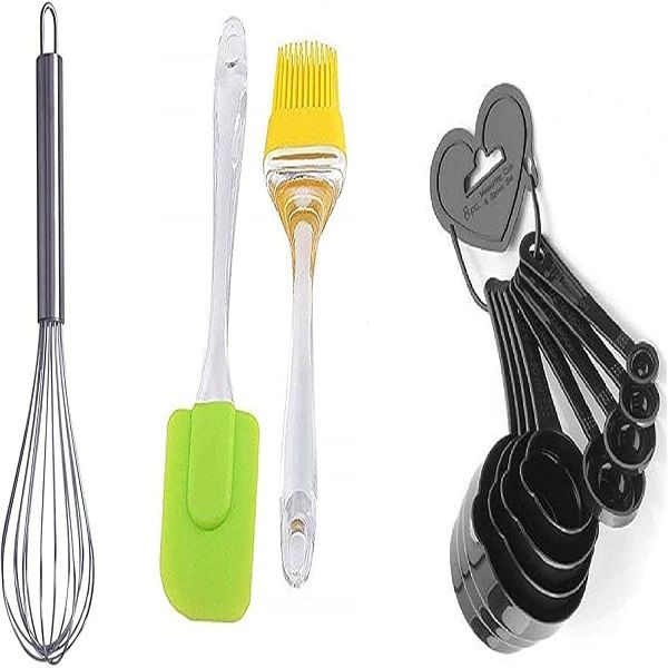 3in1 Deal 2 Pcs Spatula Brush Set + Stainless Steel Egg Whisker + 10 Pieces Measuring Cup Spoon Set - Oshi.pk - Buy & Sell Online
