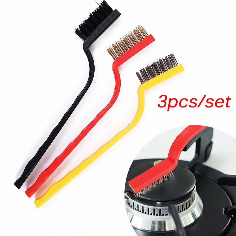 3pcs/Set Gas Stove Cleaning Brush 3style Brush Head Nylon Iron Wire Copper Wire Powerful Decontamination Brush Kitchen Tools - Oshi.pk - Buy & Sell Online
