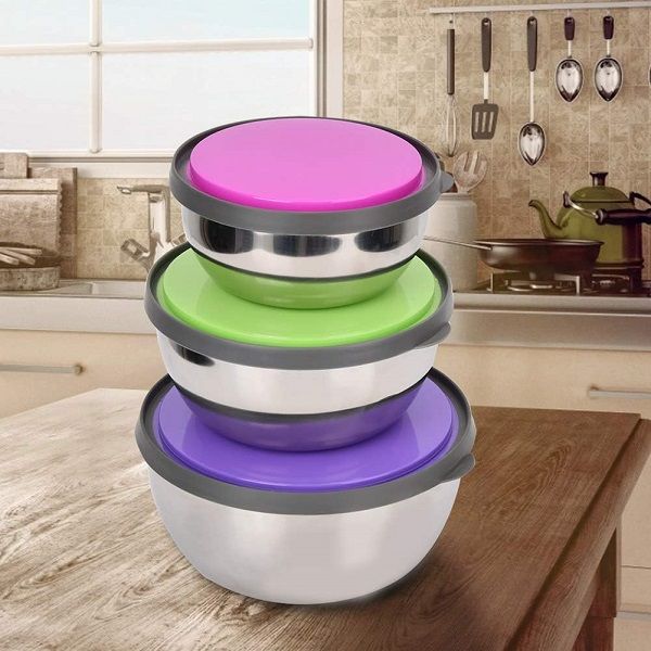 3Pcs Stainless Steel Bowl Set with Lid Food Storage Container - Oshi.pk - Buy & Sell Online
