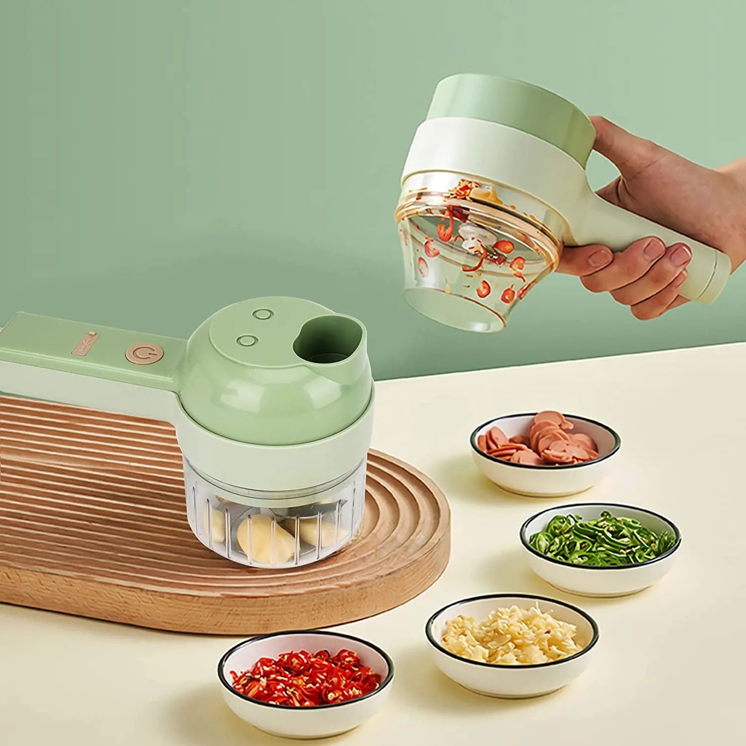 4 in 1 Handheld Electric Vegetable Cutter Set Multifunctional Hand Held Food Processor Portable Wireless Vegetable Chopper Slice - Oshi.pk - Buy & Sell Online