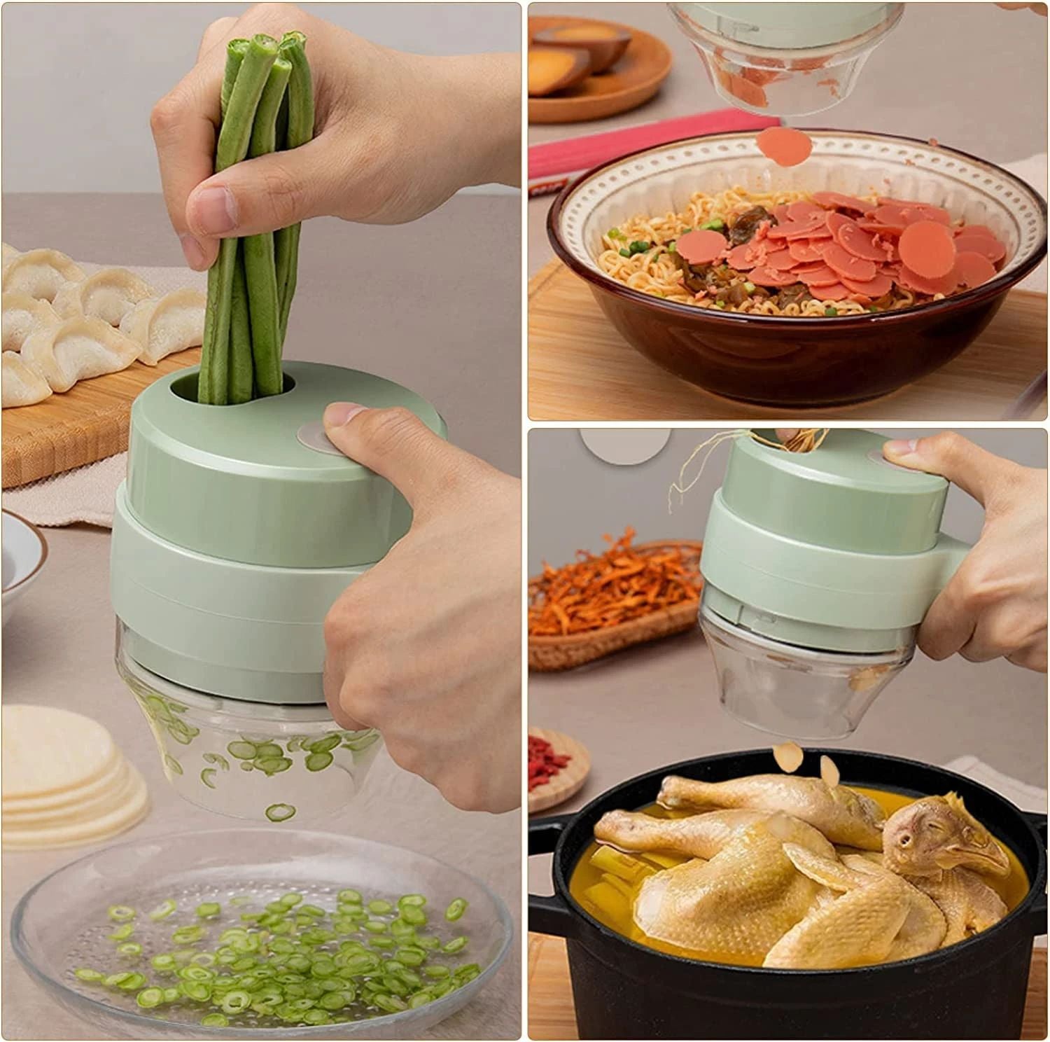 4 In 1 Portable Electric Vegetable Cutter Set Mini Wireless Food Processor Garlic Chili Onion Celery Ginger Meat Garlic Chopper - Oshi.pk - Buy & Sell Online
