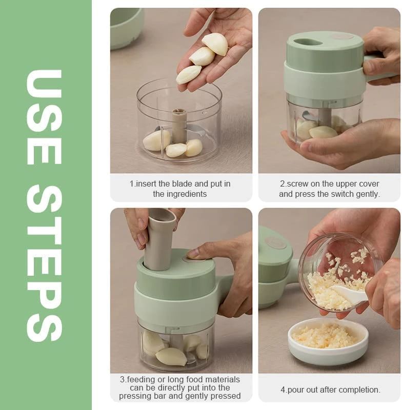 4 In 1 Portable Electric Vegetable Cutter Set Mini Wireless Food Processor Garlic Chili Onion Celery Ginger Meat Garlic Chopper - Oshi.pk - Buy & Sell Online