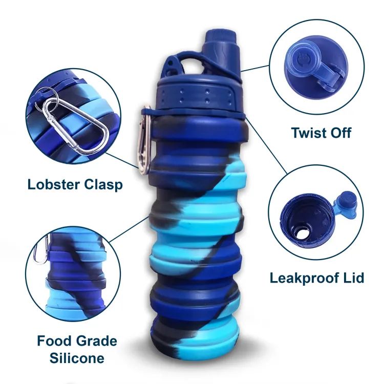 500ml Creative Silicone Folding Water Cup Outdoor Portable Water Bottle Cycling Sports Large Capacity Portable Water Bottle - Oshi.pk - Buy & Sell Online