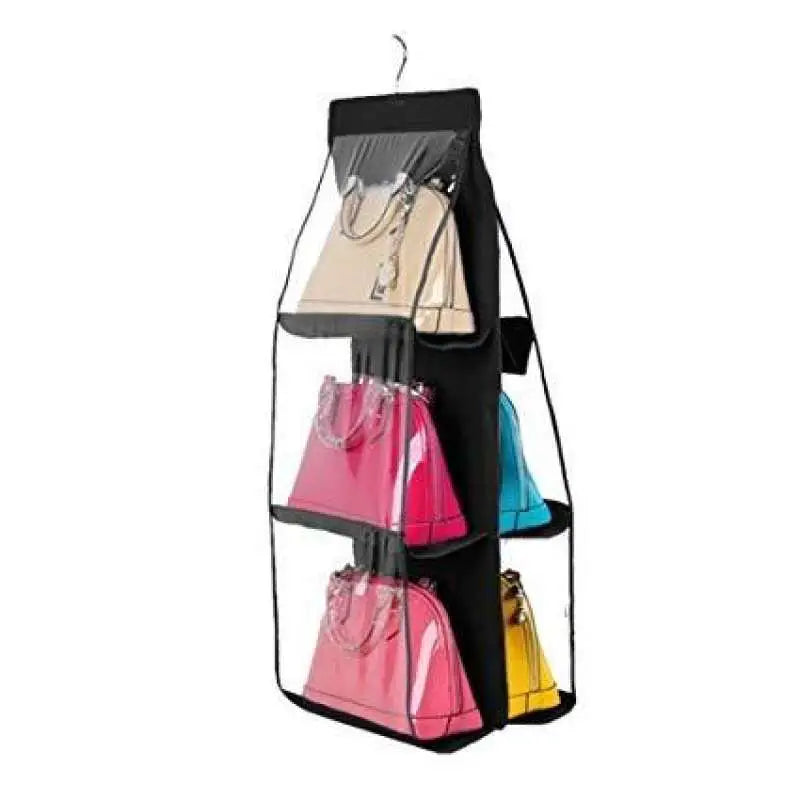 6 Pockets Hanging Purse Handbag Organizer Clear Hanging Shelf Bag Collection - Oshi.pk - Buy & Sell Online