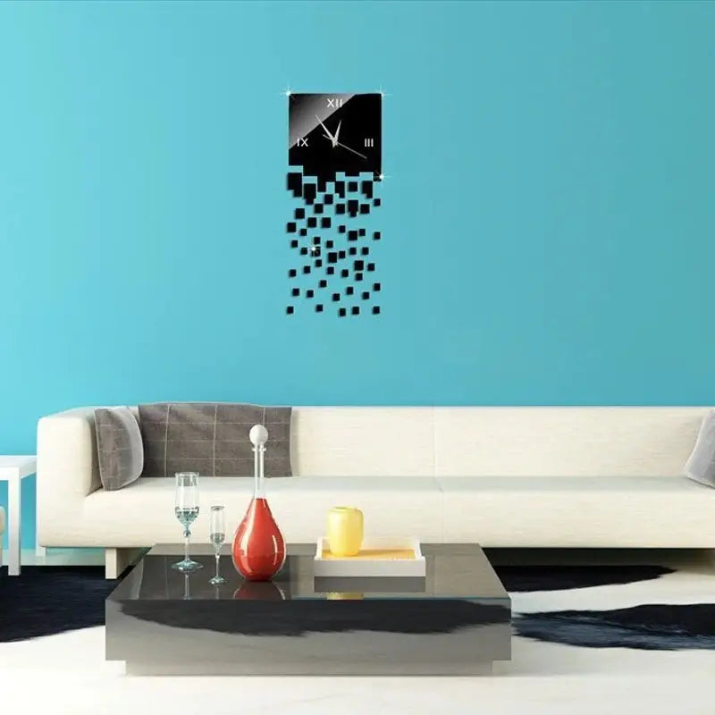Fly drop masaic mirror clock sticker, 3d acrylic removable wall mirror 3D 2mm Acrylic Wall Clock (28*65cm) - Oshi.pk - Buy & Sell Online