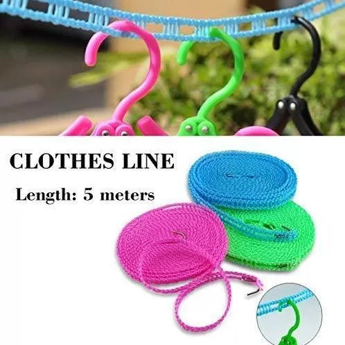 5m Windproof Clothes Dryer Drying Rack Cloth Hanging Rope Non-slip Clothesline Washing Line Drying Rope With Hook For Travel Laundry Rope - Oshi.pk - Buy & Sell Online