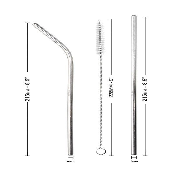 5pcs Stainless Steel Straw Reusable Metal Straw Set with Cleaning Brush - Oshi.pk - Buy & Sell Online