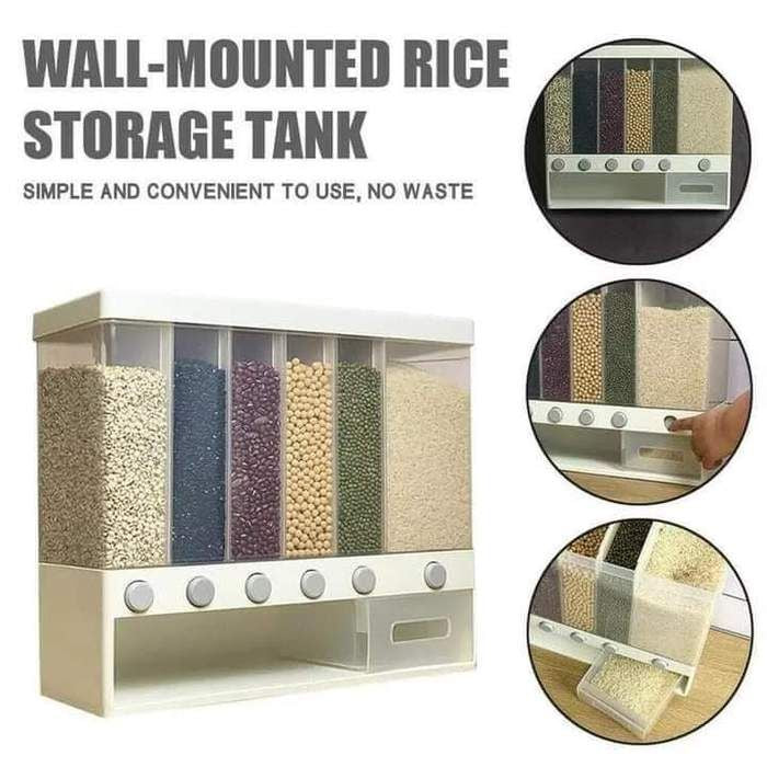 6-Grid Storage Wall Mounted Food Dispenser Whole Grains Rice Bucket Large Capacity Dry Food Dispenser, Dry Food Fruit Storage Box For Home and Kitchen - Oshi.pk - Buy & Sell Online