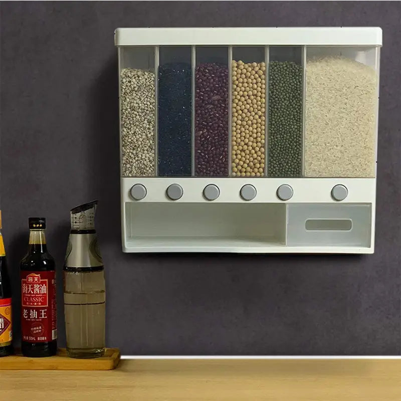 Wall-Mounted Dry Food Dispenser 6-Grid Cereal Dispensers Food Storage Container Kitchen Storage Tank - Oshi.pk - Buy & Sell Online
