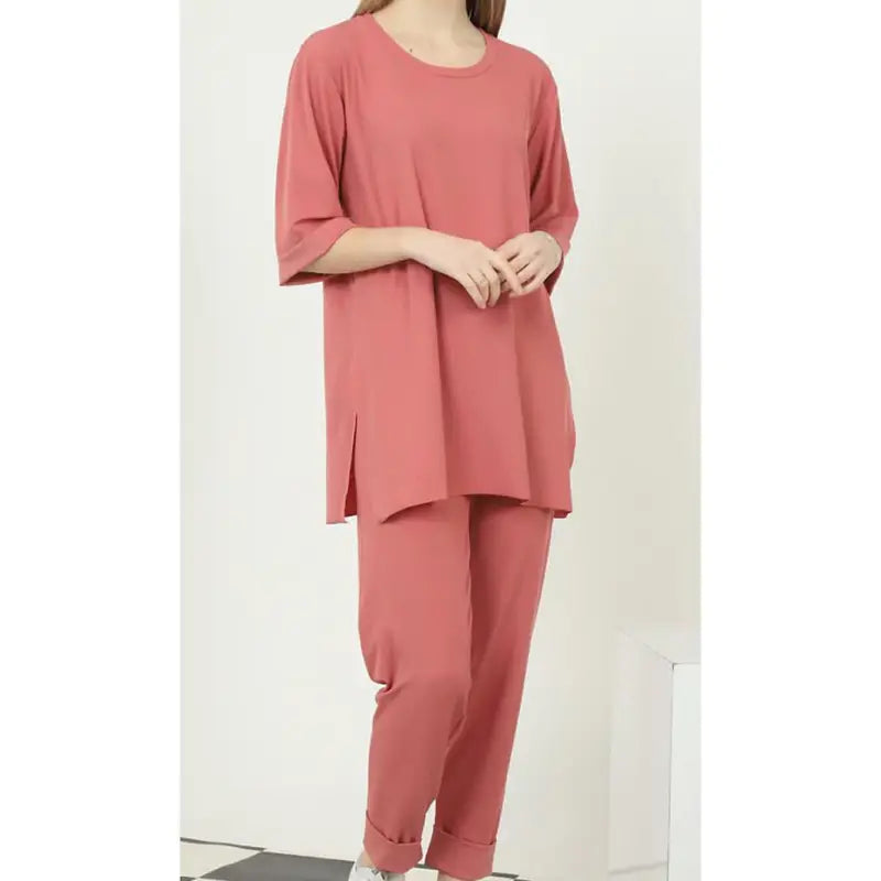Turkish Style Womens 2 Piece Viscose Sleeve Fold CO ORD Set (Hot Pink) - Oshi.pk - Buy & Sell Online