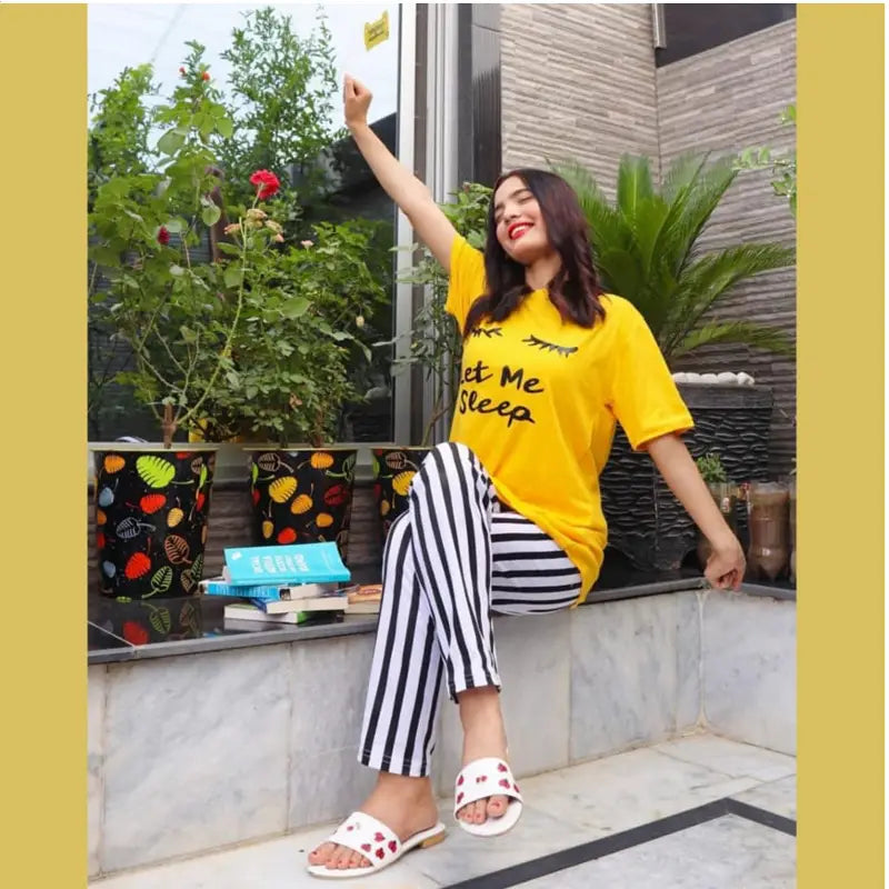Printed Cotton Ladies Sleep Dress Night Wear with Shirt and Trouser (Design-94) - Oshi.pk - Buy & Sell Online